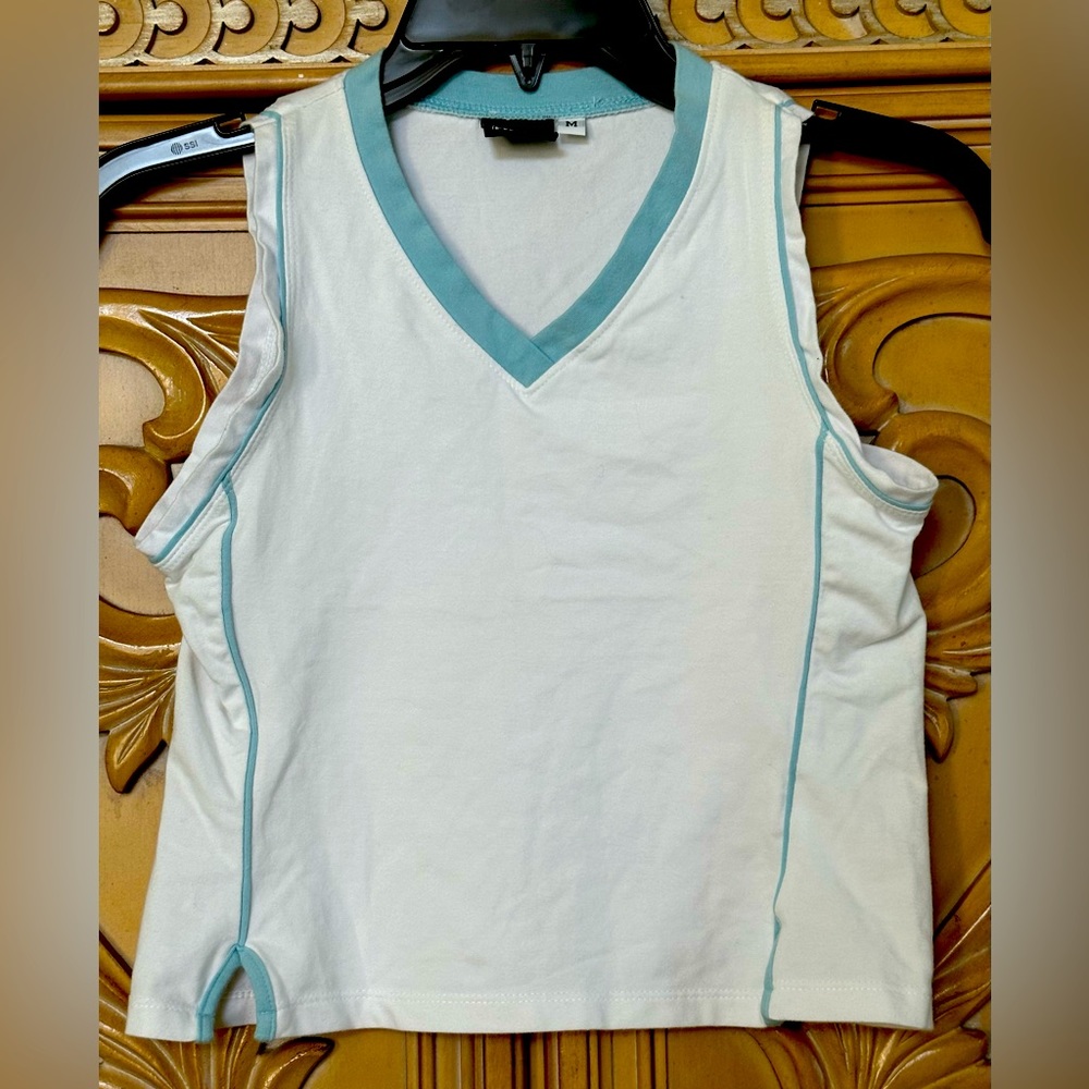 Head Crop Top White & Blue stretchy guc size Medium
